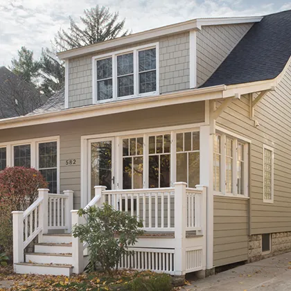 This two-story home gets lots of curb appeal from the HardiePlank fiber cement Lap siding