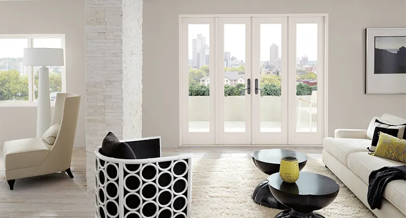 Marvin French doors open to a city view