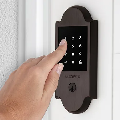 Baldwin Touchscreen simple electronic smart lock with innovative keyless technology is being used by the homeowner