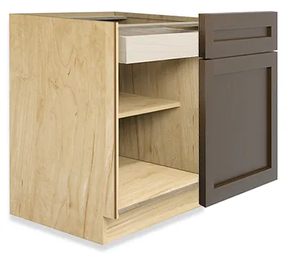 Frameless cabinet box construction is shown in this detailed rendering