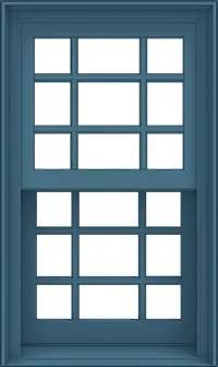 Jeld-Wen Siteline double-hung window with divided lites in dark teal color