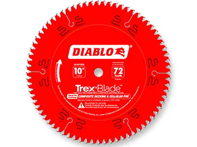 Red circular saw blade with the words Saw Blade Sharpening