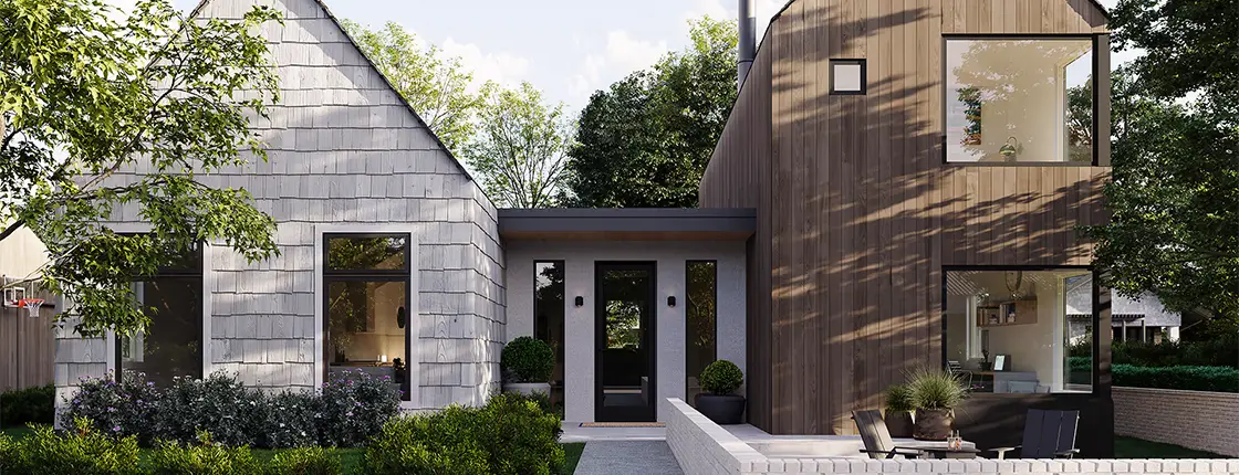 Contemporary residence showcasing Marvin Vivid Collection windows and patio doors with a reduced frame profile