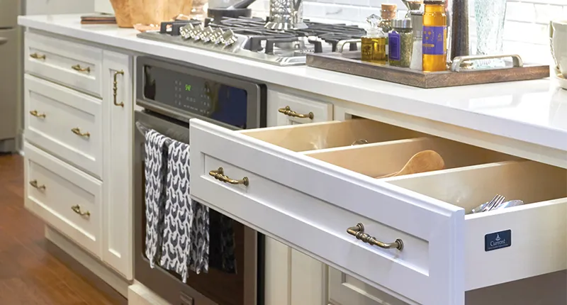 Wood drawer dividers and soft closure are just some of the many storage solutions available