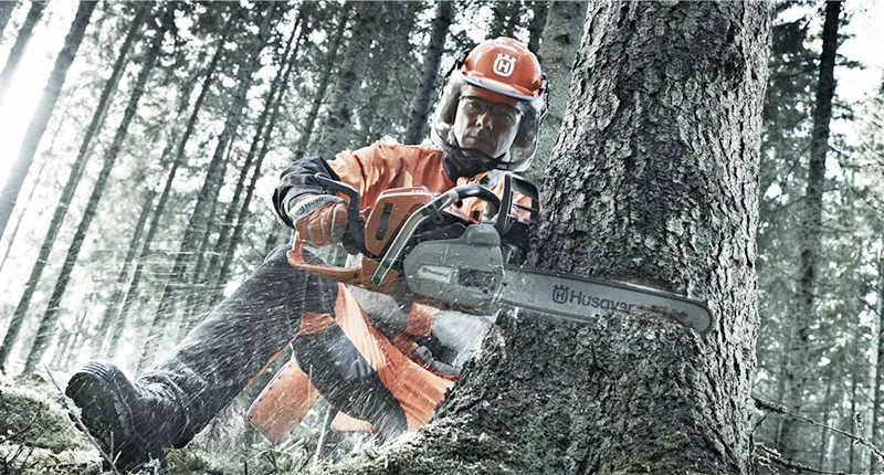 Husqvarna chainsaw being used in a forestry application