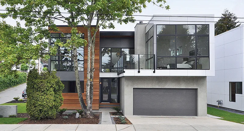 Modern two story remodel featuring Marvin windows and doors