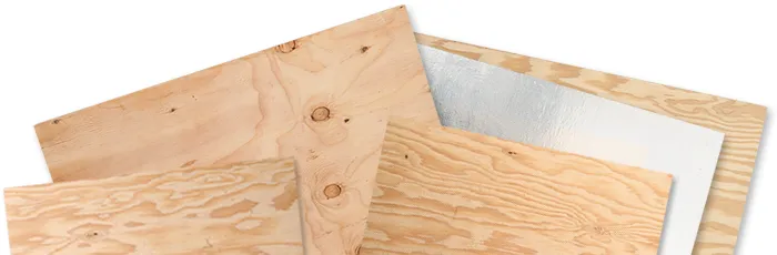 Selection of plywood grades and types including ACX, CDX and CDX Radiant Barrier